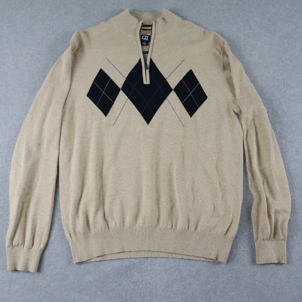Cutter & Buck‎ Sweater Mens Large 1/4 Zip Pullover Knit Mock Neck Long Sleeve